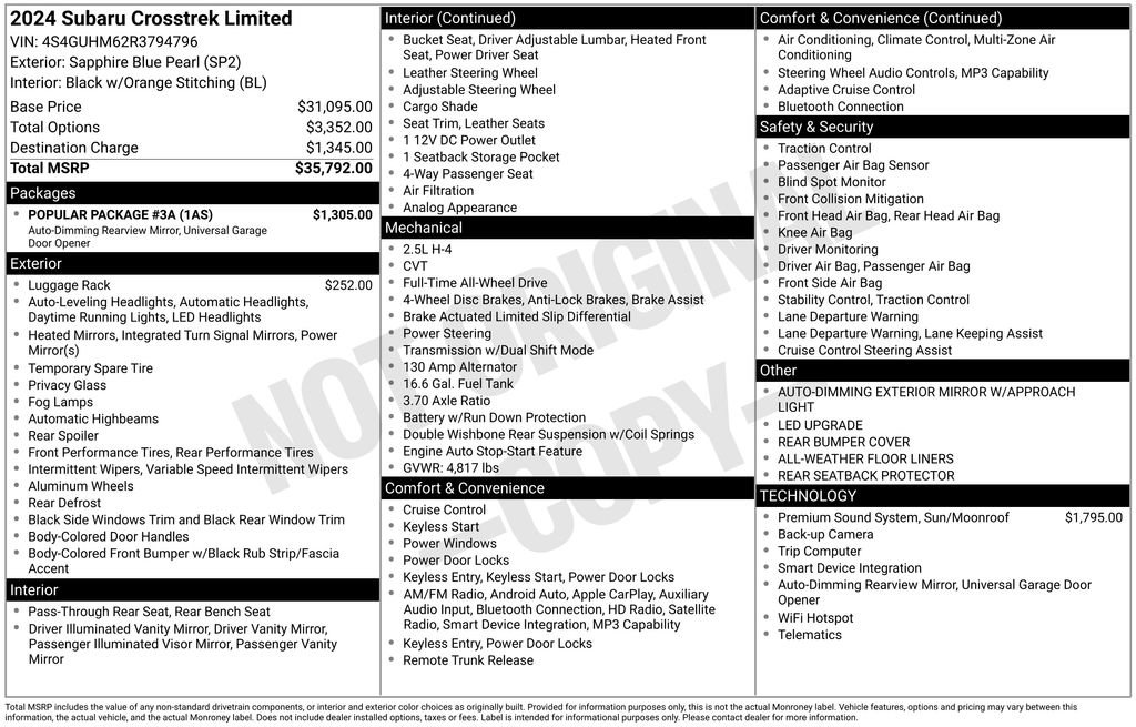 Used 2024 Subaru Crosstrek 2.5i Limited w/ Popular Package #3A AWD/4WD image 7