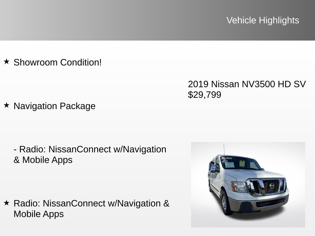 Used 2019 Nissan NV 3500 SV w/ Navigation Package image 8
