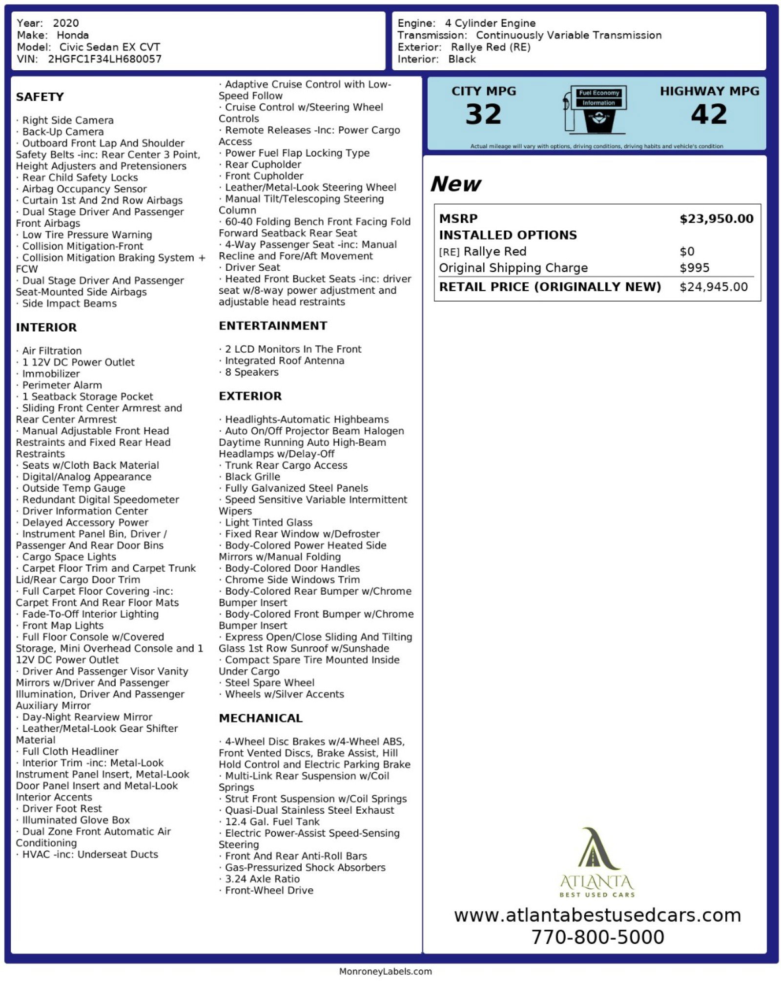 Used 2020 Honda Civic EX image 51