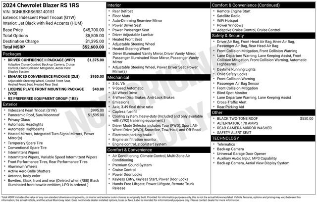Certified 2024 Chevrolet Blazer RS w/ Driver Confidence II Package AWD/4WD image 37