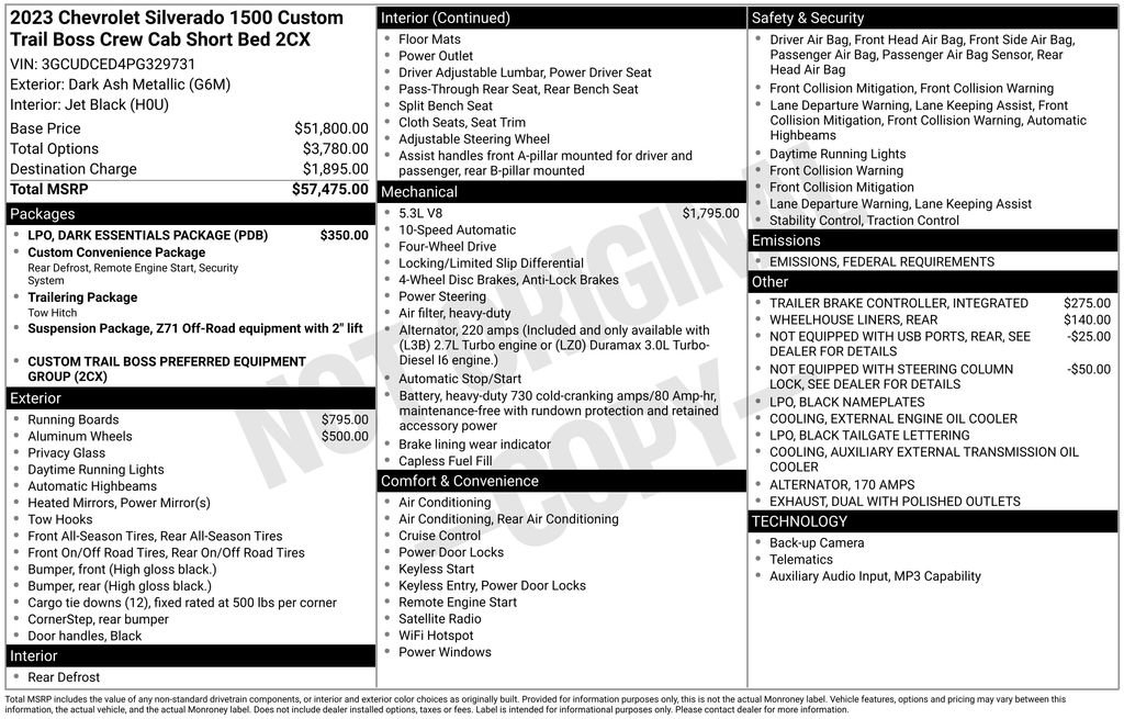 Used 2023 Chevrolet Silverado 1500 Custom Trail Boss w/ LPO, Dark Essentials Package image 39