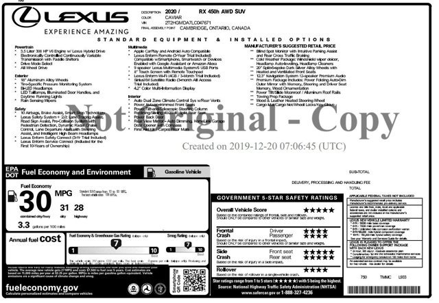 Used 2020 Lexus RX 450h AWD w/ Premium Package image 2
