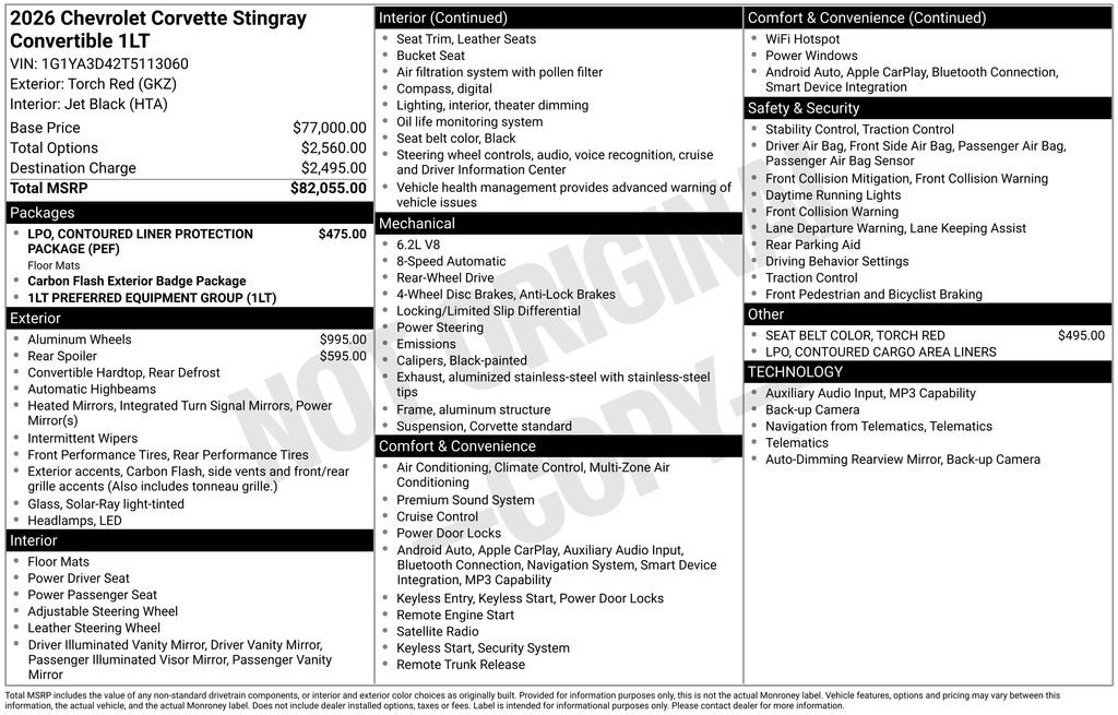 New 2026 Chevrolet Corvette Stingray Convertible RWD image 17