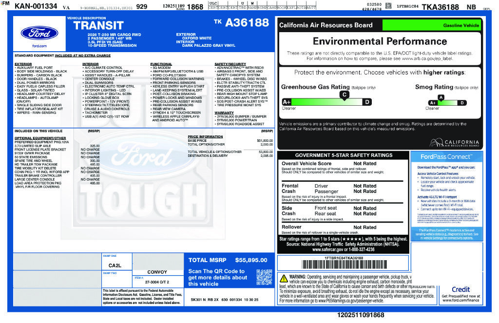 New 2026 Ford Transit 250 148 Medium Roof w/ Load Area Protection Package RWD image 7