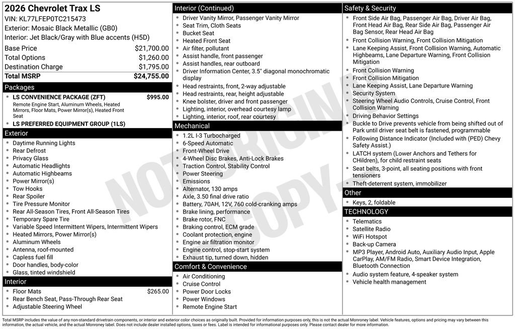 New 2026 Chevrolet Trax LS w/ LS Convenience Package FWD image 9