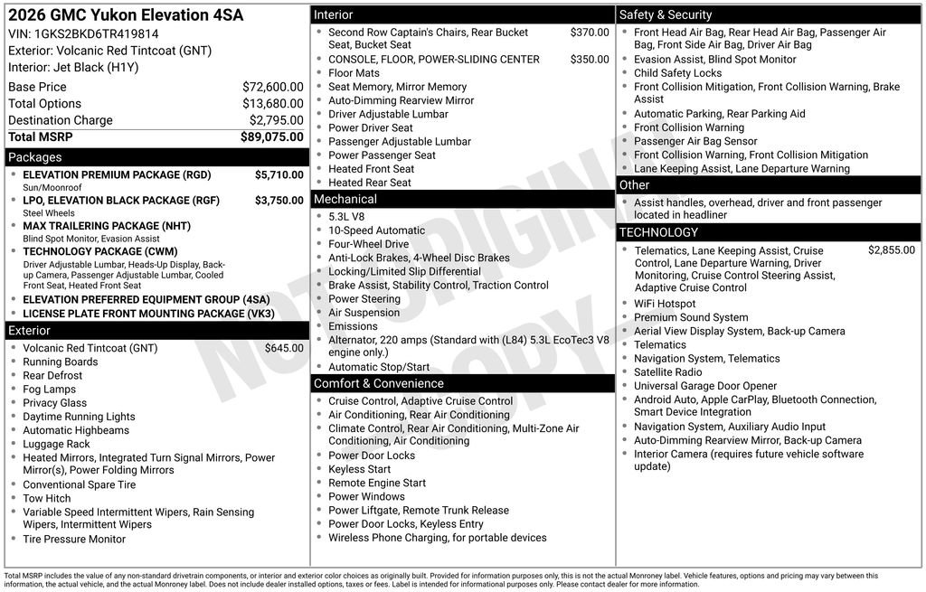 New 2026 GMC Yukon Elevation w/ Elevation Premium Package AWD/4WD image 5