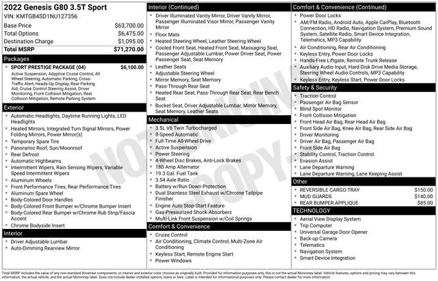 Used 2022 Genesis G80 3.5T Sport w/ Sport Prestige Package image 5