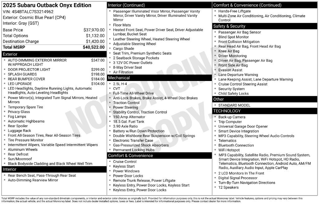 Certified 2025 Subaru Outback Onyx Edition AWD/4WD image 26