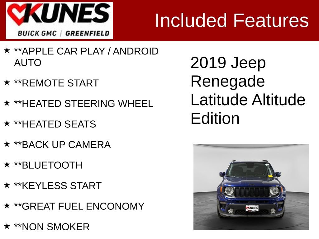 Used 2019 Jeep Renegade Altitude w/ Quick Order Package 2XM FWD image 2