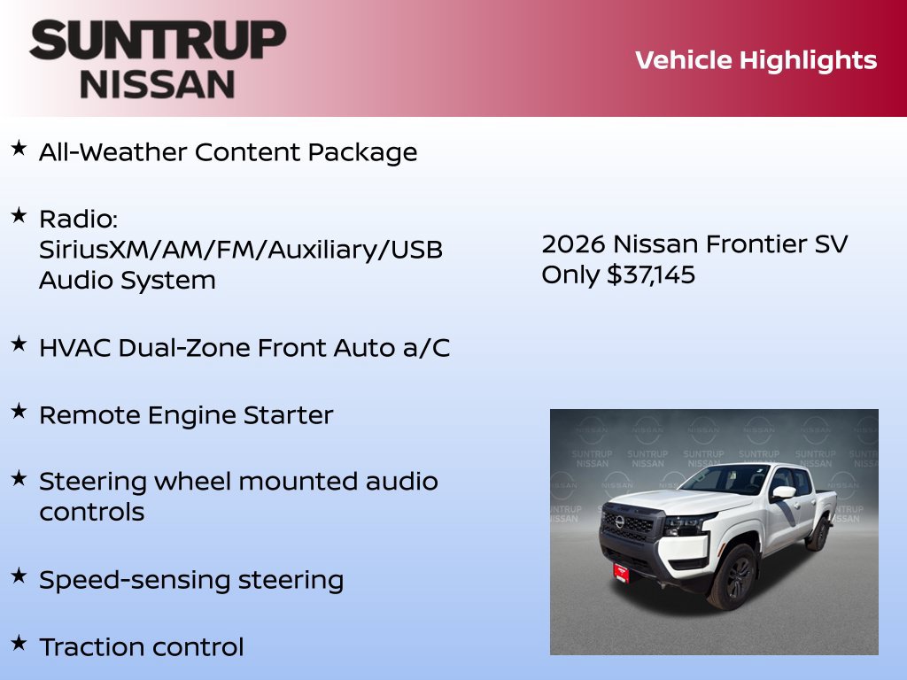 New 2026 Nissan Frontier SV w/ All-Weather Content Package AWD/4WD image 8