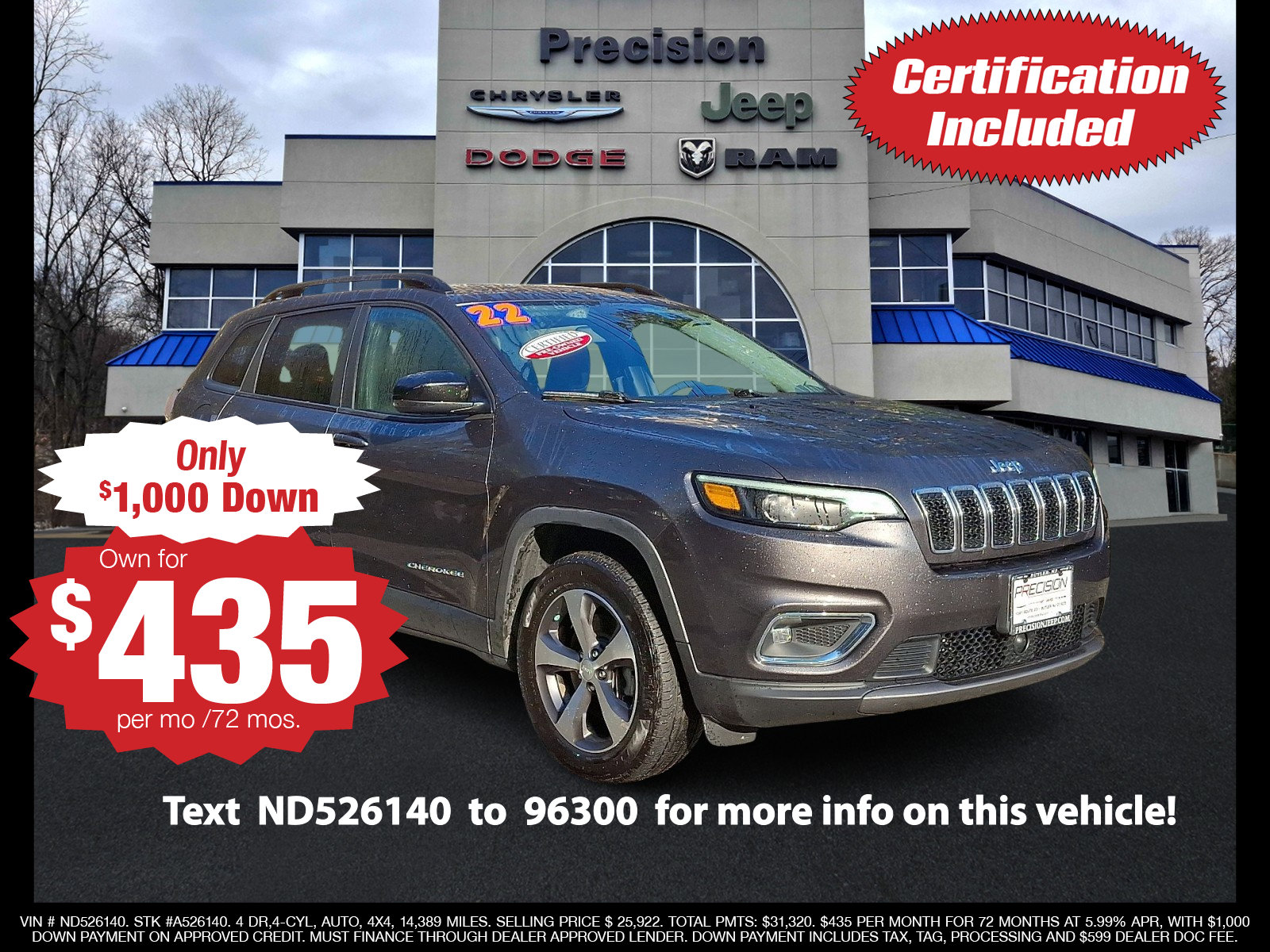 Certified 2022 Jeep Cherokee Limited image 1