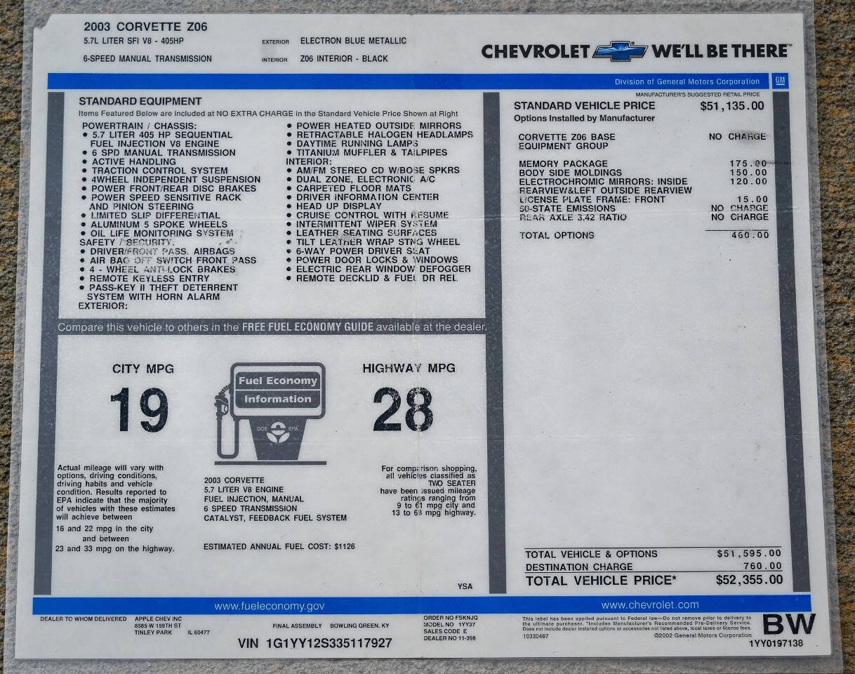 Used 2003 Chevrolet Corvette Z06 w/ Memory Package, 3 Drivers RWD image 7