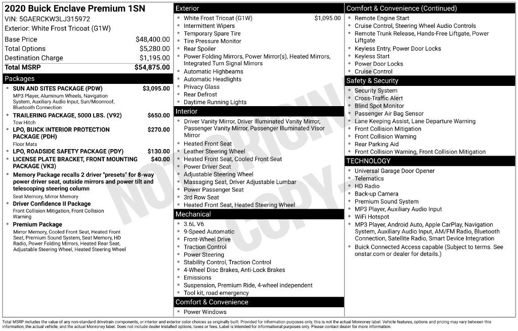 Used 2020 Buick Enclave Premium w/ Sun and Sites Package FWD image 51