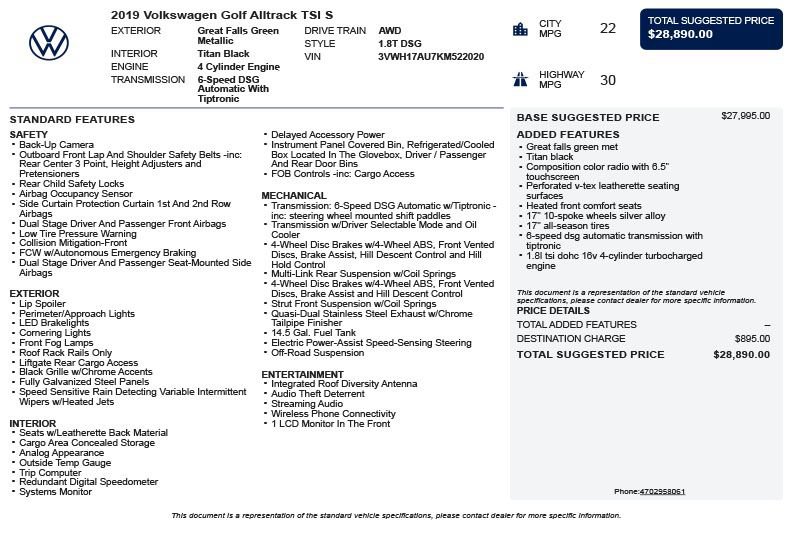 Used 2019 Volkswagen Golf Alltrack S AWD/4WD image 3