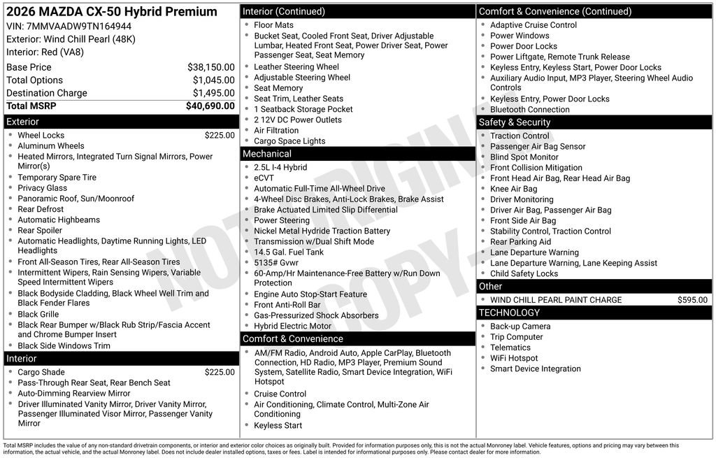 New 2026 MAZDA CX-50 AWD 2.5 Hybrid w/ Premium Pkg image 36