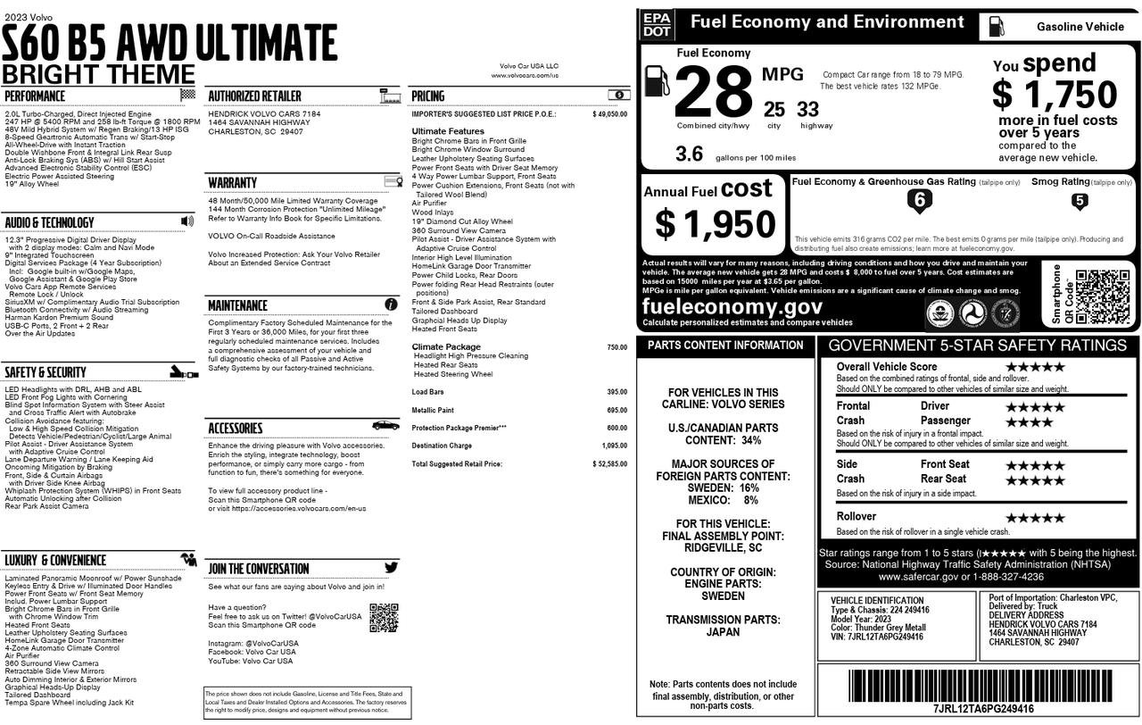 Used 2023 Volvo S60 B5 Ultimate w/ Climate Package image 56