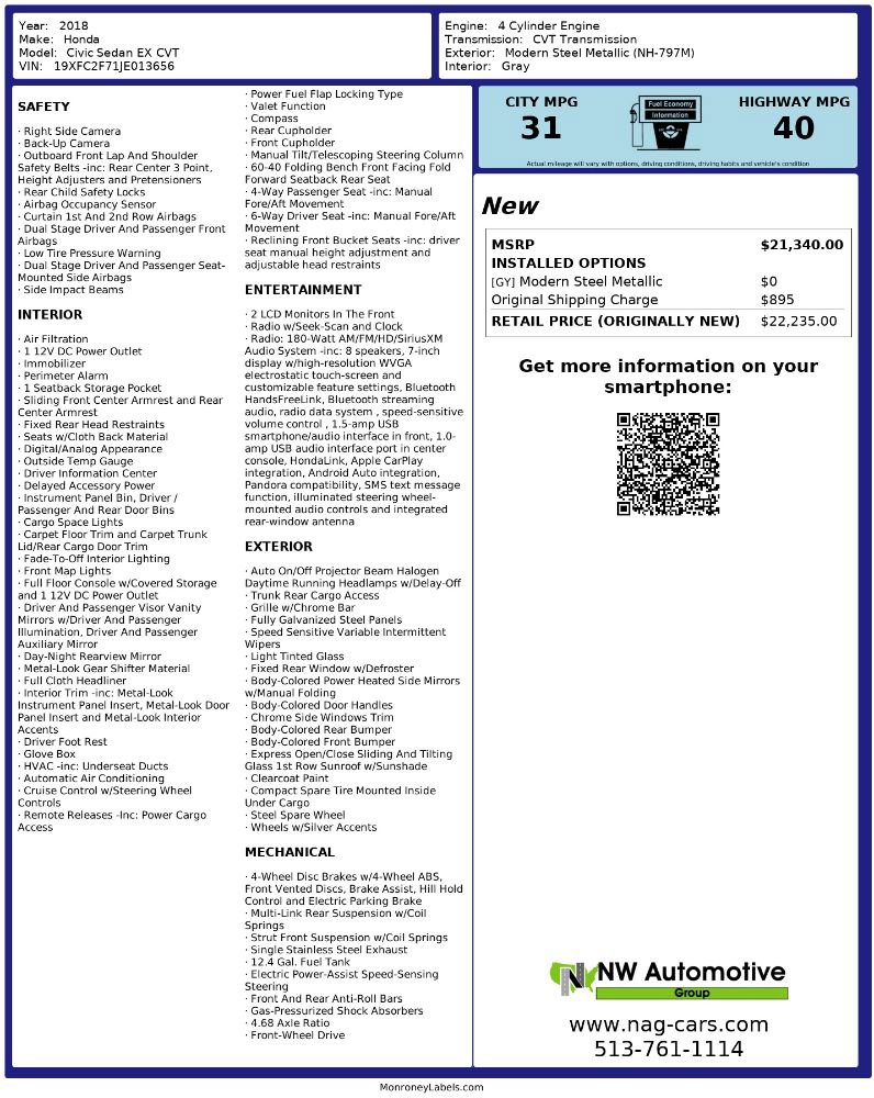 Used 2018 Honda Civic EX image 2