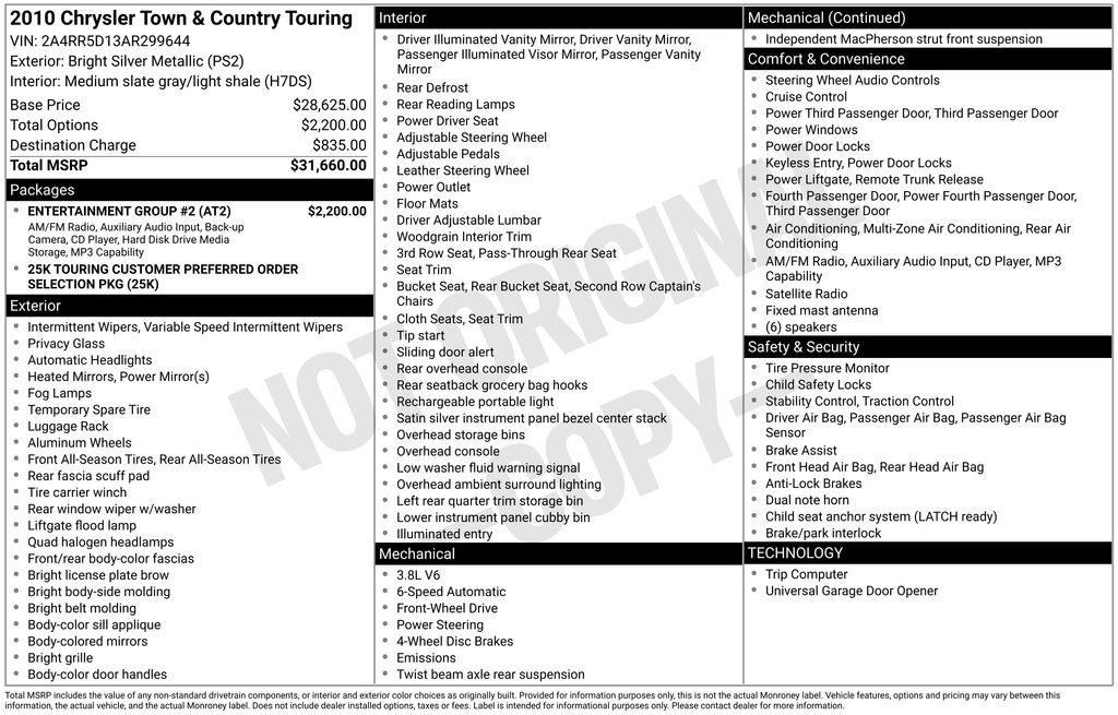 Used 2010 Chrysler Town & Country Touring w/ Entertainment Group #2 FWD image 10