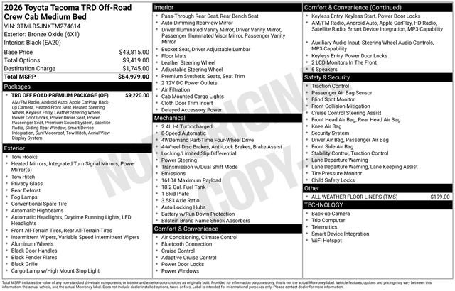 New 2026 Toyota Tacoma TRD Off-Road w/ TRD Off Road Premium Package AWD/4WD image 4