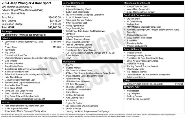 New 2024 Jeep Wrangler Sport image 28