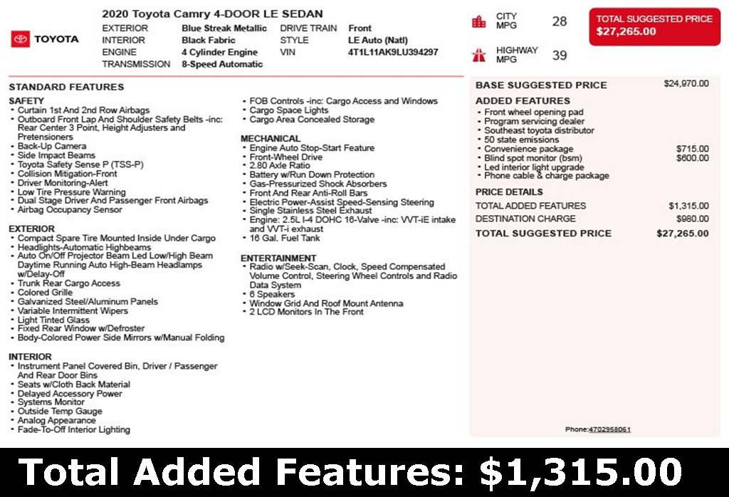 Used 2020 Toyota Camry LE image 3