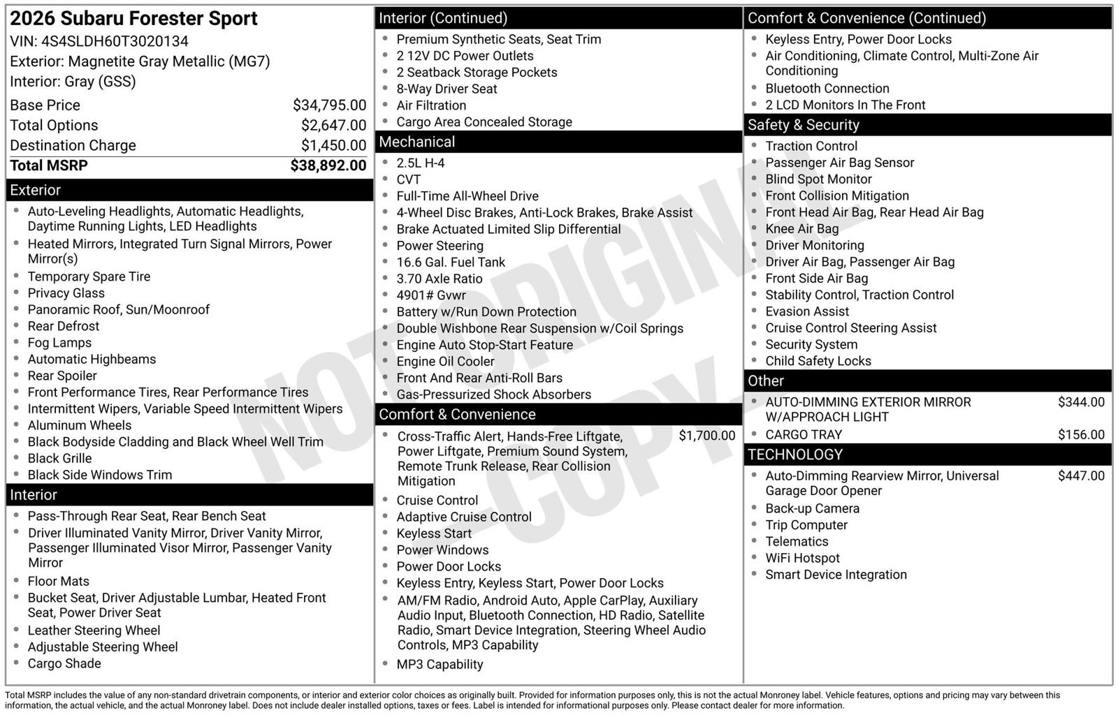 Certified 2026 Subaru Forester Sport AWD/4WD image 3
