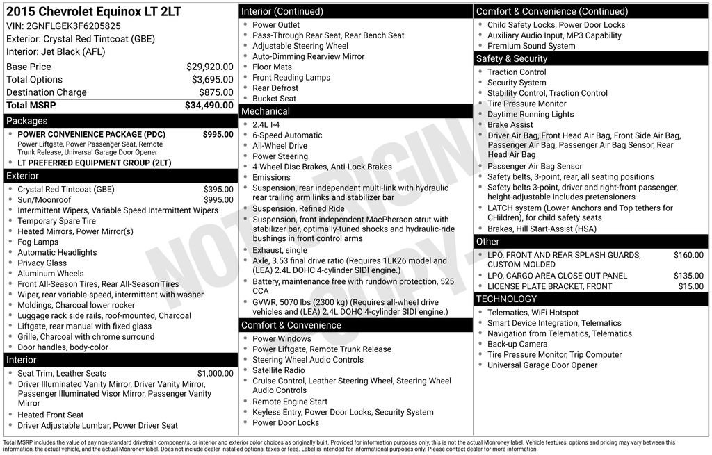 Used 2015 Chevrolet Equinox LT w/ Power Convenience Package AWD/4WD image 2