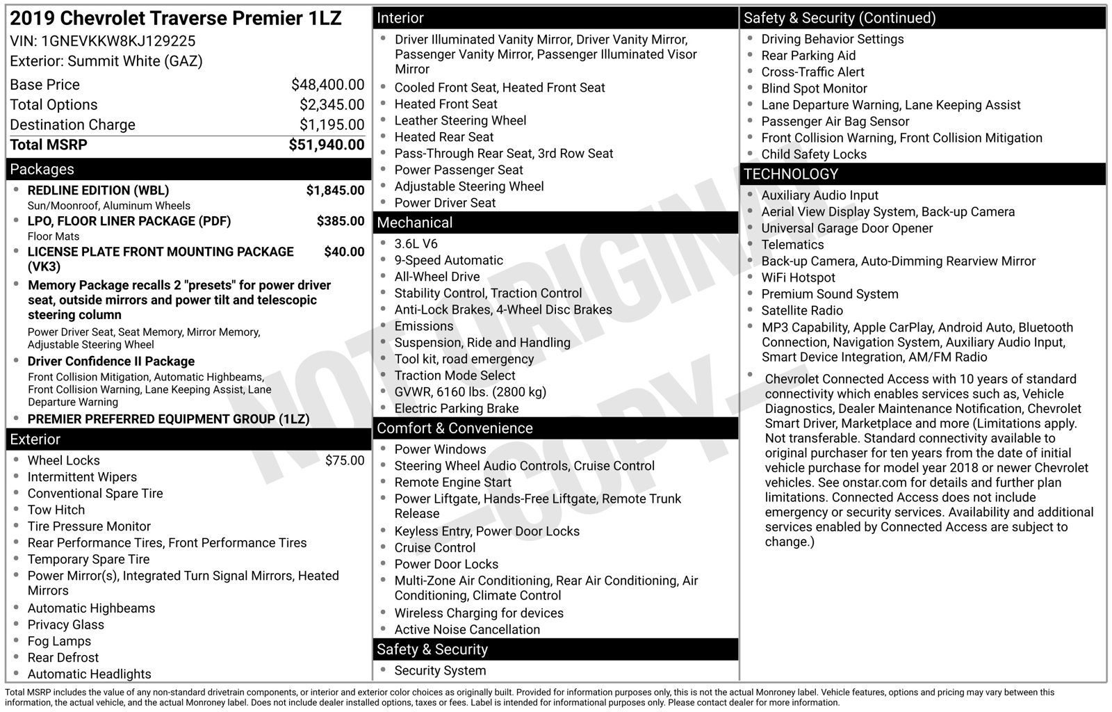 Used 2019 Chevrolet Traverse Premier w/ Redline Edition AWD/4WD image 39