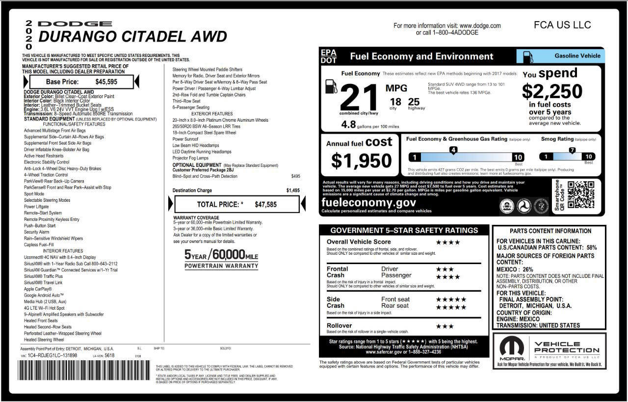 Used 2020 Dodge Durango Citadel image 8