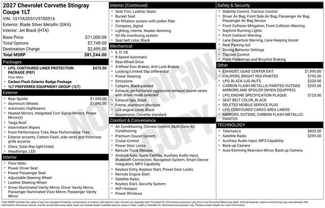 New 2027 Chevrolet Corvette Stingray Coupe RWD image 4