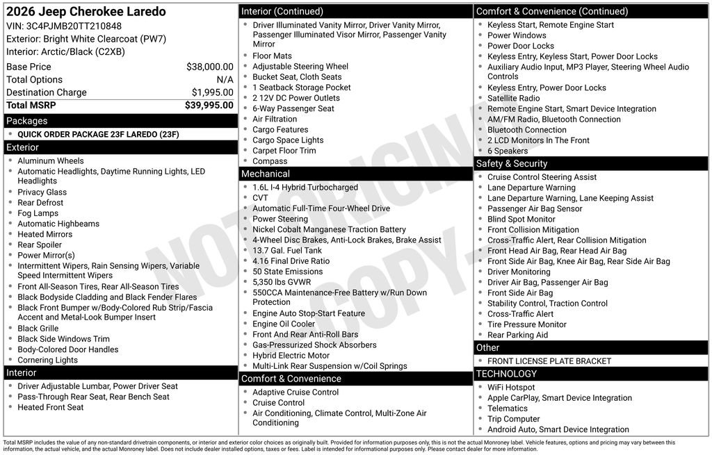 New 2026 Jeep Cherokee Laredo AWD/4WD image 21