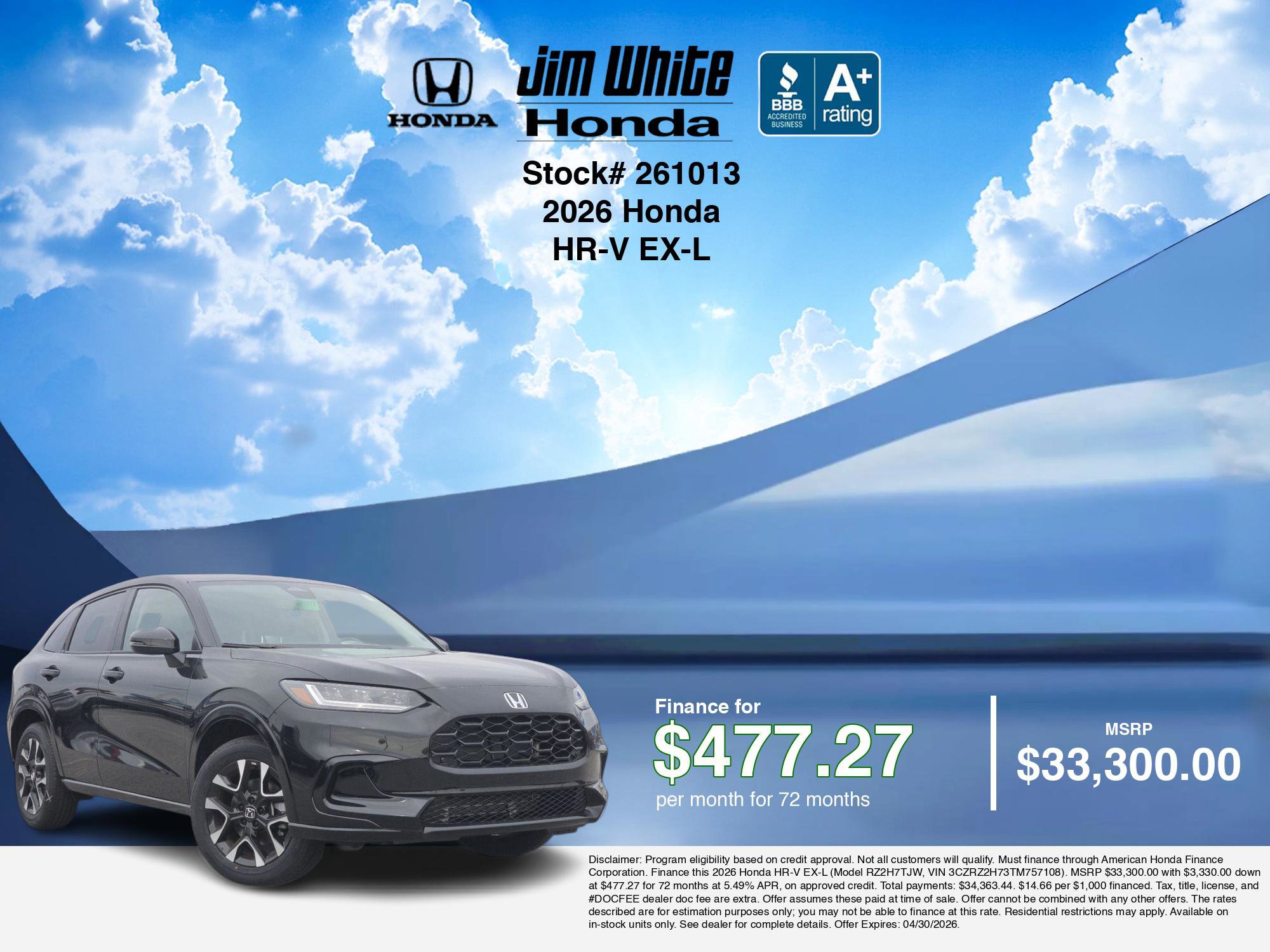 New 2026 Honda HR-V EX-L image 7