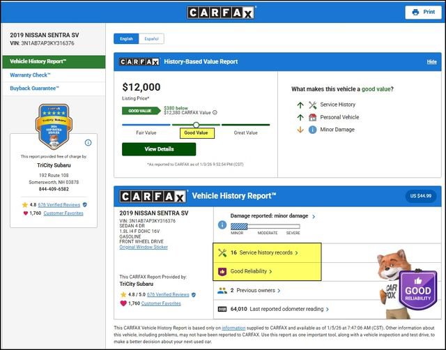 Used 2019 Nissan Sentra SV w/ Special Edition Package image 12