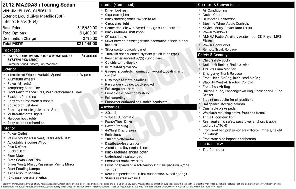 Used 2012 MAZDA MAZDA3 i Touring image 2