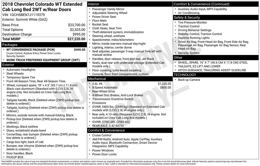 Used 2018 Chevrolet Colorado W/T w/ WT Convenience Package image 2