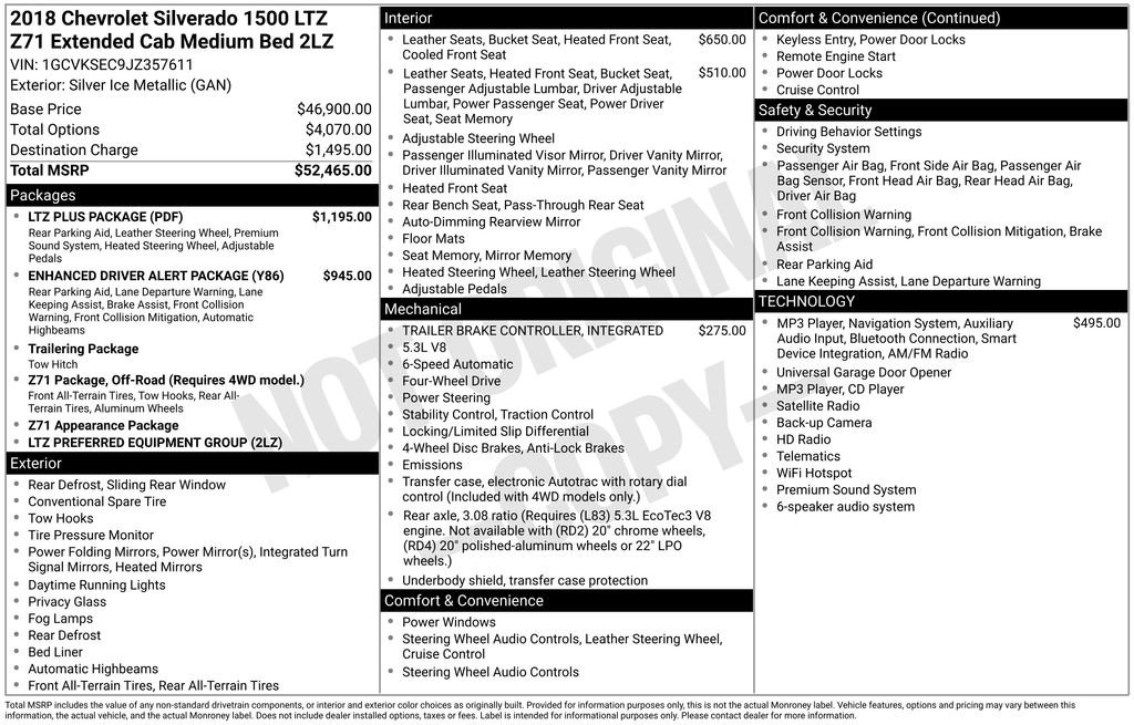 Used 2018 Chevrolet Silverado 1500 LTZ Z71 w/ LTZ Plus Package