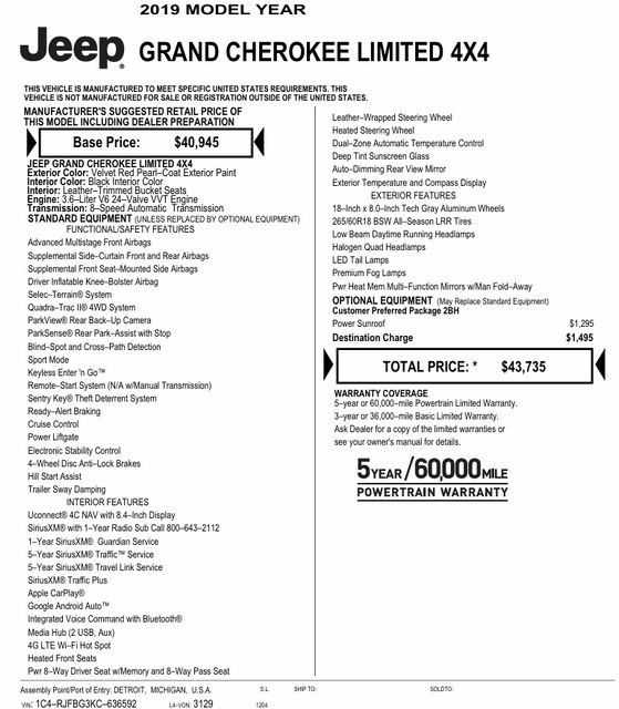 Used 2019 Jeep Grand Cherokee Limited AWD/4WD image 7
