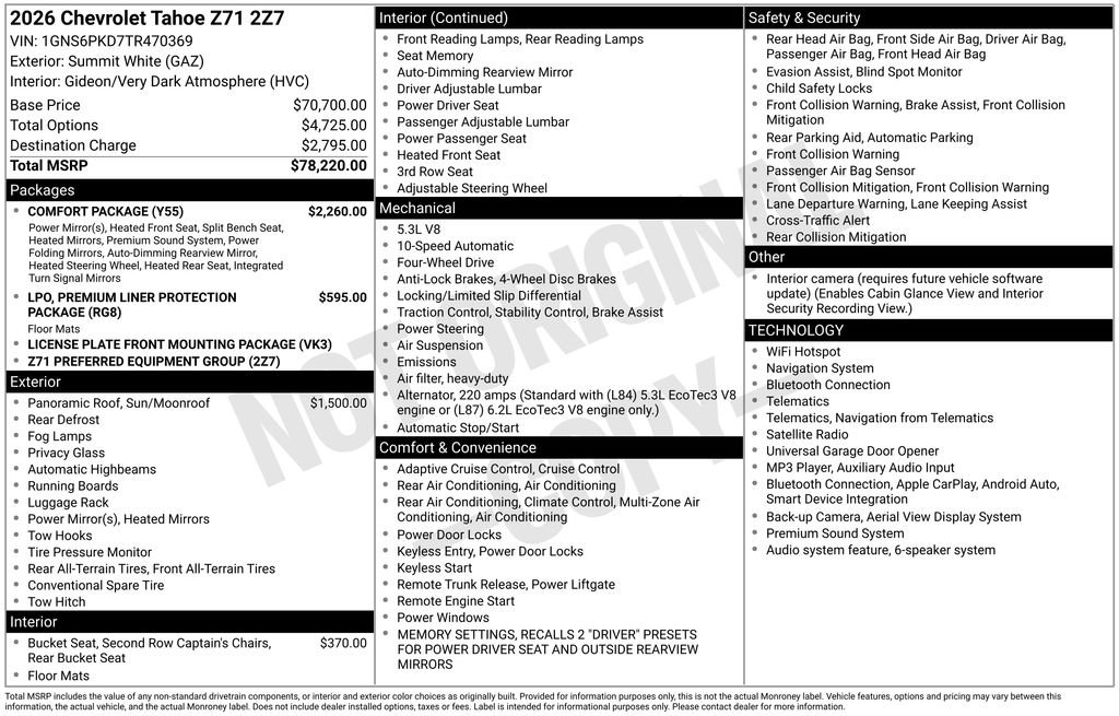 New 2026 Chevrolet Tahoe Z71 w/ Comfort Package AWD/4WD image 8