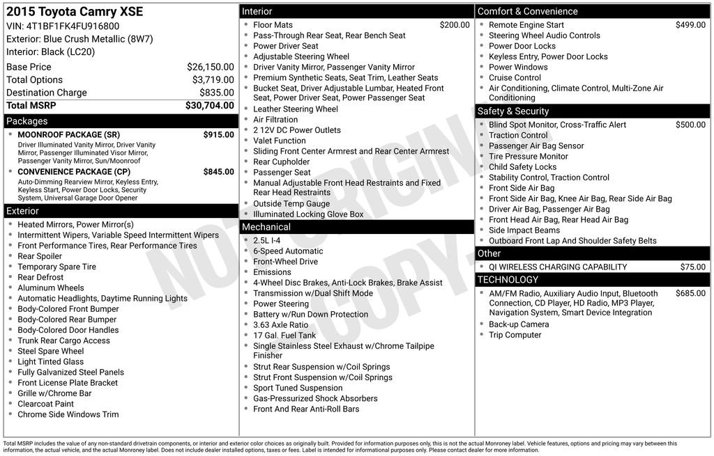 Used 2015 Toyota Camry XSE w/ Moonroof Package image 35