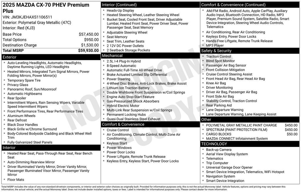 Used 2025 MAZDA CX-70 Plug-In Hybrid w/ Premium Plus image 6
