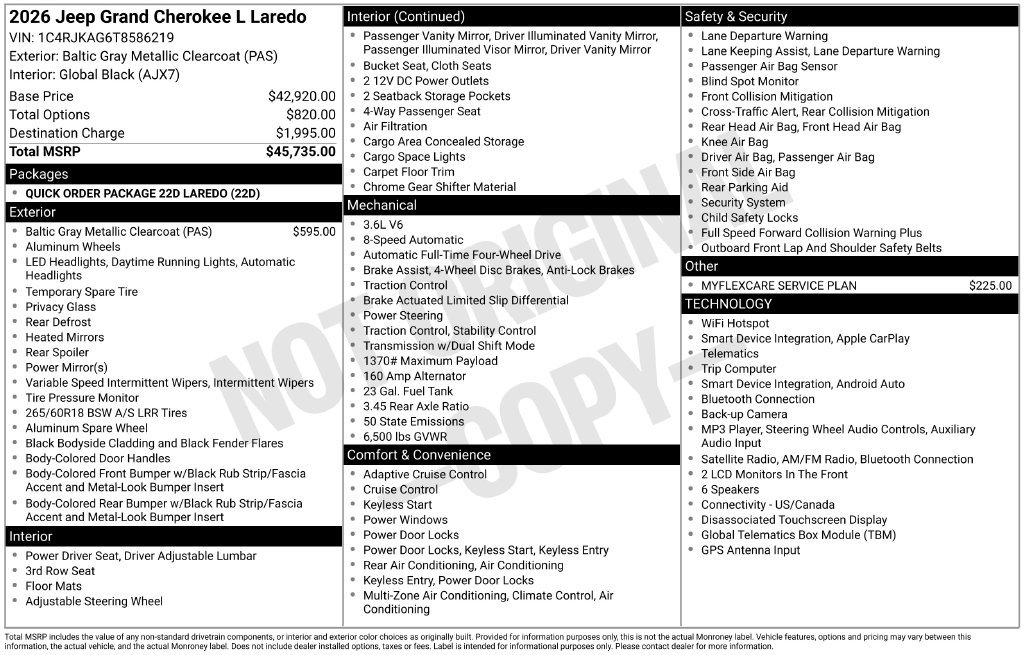 New 2026 Jeep Grand Cherokee L Laredo AWD/4WD image 36
