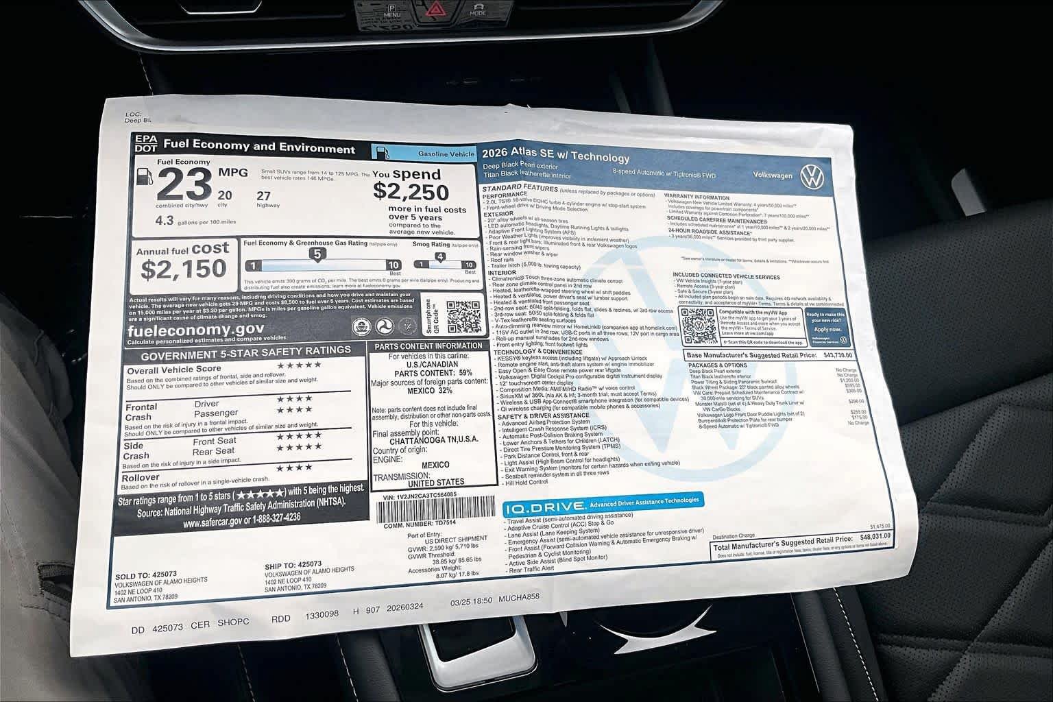 New 2026 Volkswagen Atlas SE FWD image 22