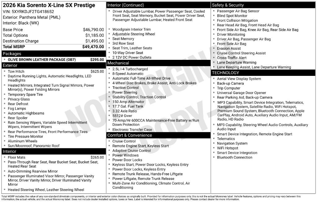 Certified 2026 Kia Sorento SX Prestige w/ Olive Brown Leather Package AWD/4WD image 33