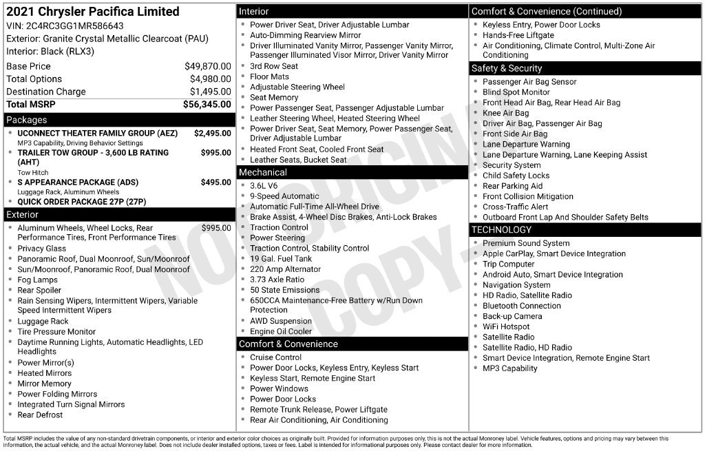 Used 2021 Chrysler Pacifica Limited w/ Uconnect Theater Family Group AWD/4WD image 17