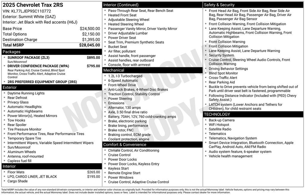Used 2025 Chevrolet Trax RS w/ Sunroof Package FWD image 5