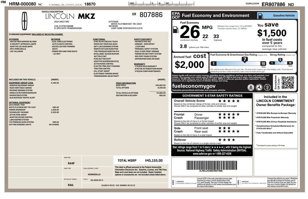 Used 2014 Lincoln MKZ w/ Equipment Group 102A Reserve image 46