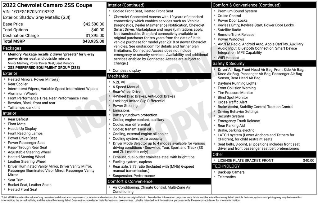 Certified 2022 Chevrolet Camaro SS image 35