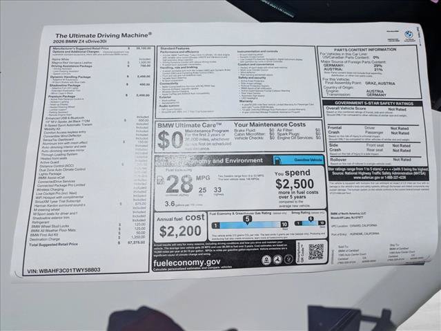 New 2026 BMW Z4 sDrive30i w/ Premium Package RWD image 15