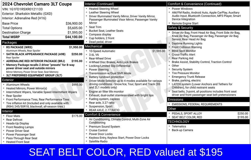 Used 2024 Chevrolet Camaro LT w/ RS Package image 8