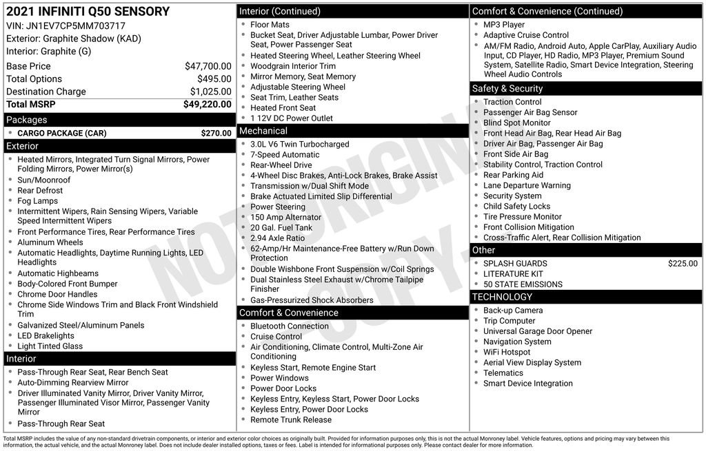 Used 2021 INFINITI Q50 Sensory w/ Cargo Package image 37